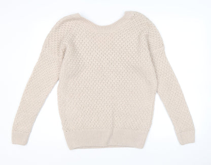 Next Womens Beige Round Neck Acrylic Pullover Jumper Size M