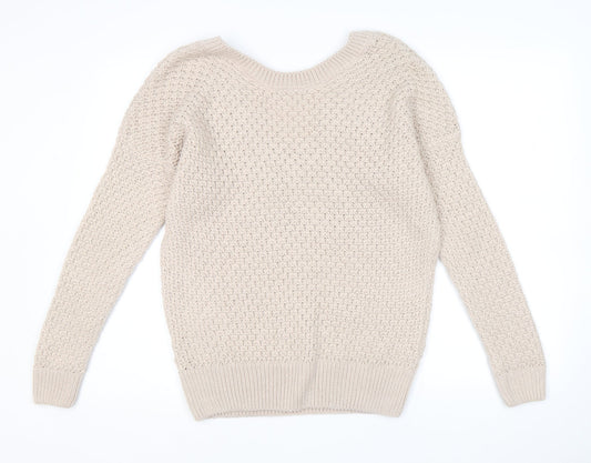 Next Womens Beige Round Neck Acrylic Pullover Jumper Size M
