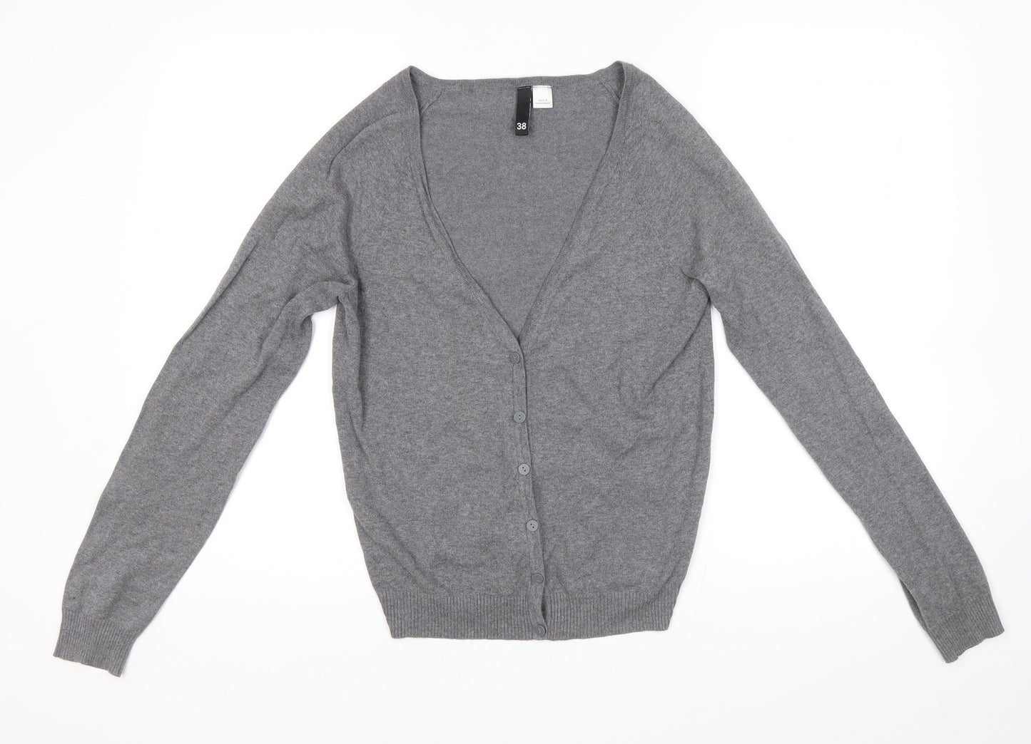 H&M Womens Grey V-Neck Cotton Cardigan Jumper Size 38