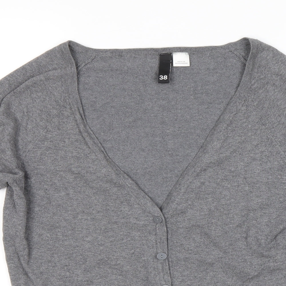 H&M Womens Grey V-Neck Cotton Cardigan Jumper Size 38
