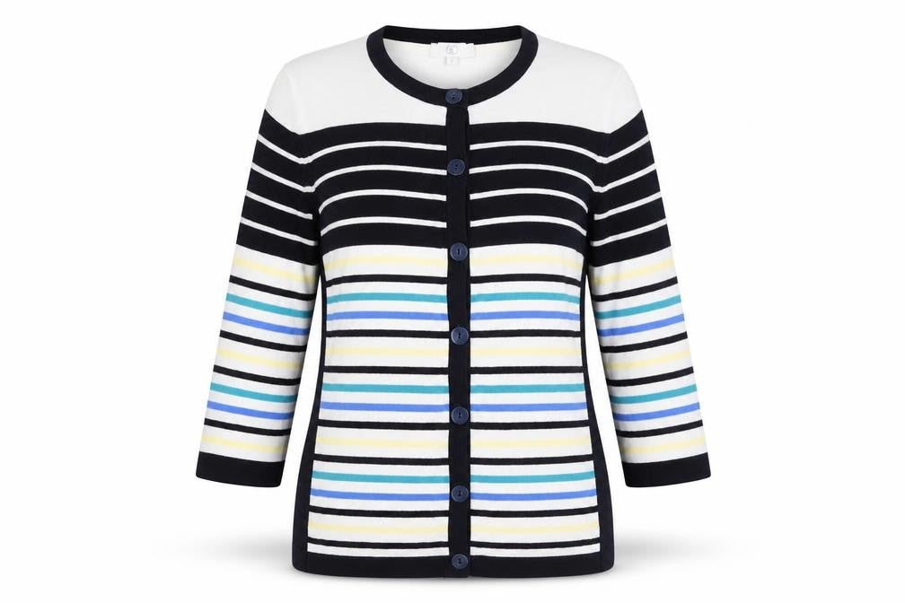 Country Casuals Womens Multicoloured Round Neck Striped Viscose Cardigan Jumper Size M