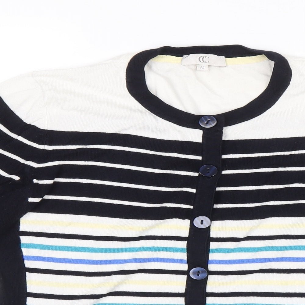 CC Womens Multicoloured Round Neck Striped Viscose Cardigan Jumper Size M