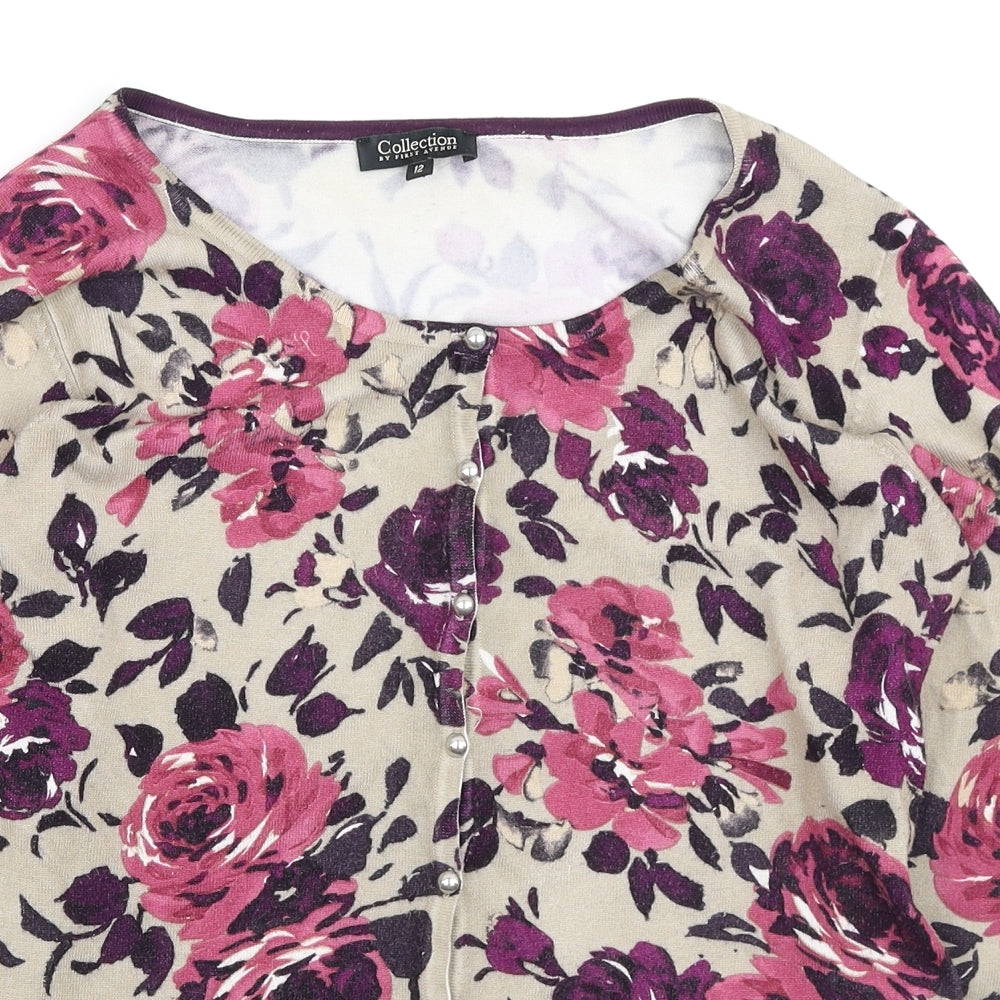 First Avenue Womens Multicoloured Floral Viscose Cardigan Jumper Size 12