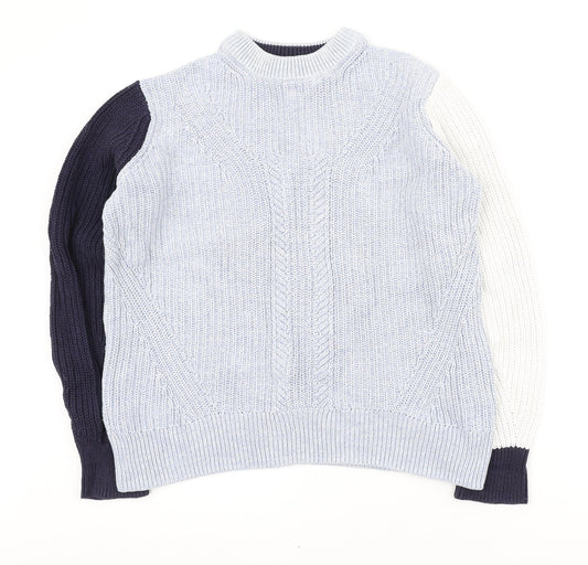 Marks and Spencer Womens Blue Round Neck Cotton Pullover Jumper Size S