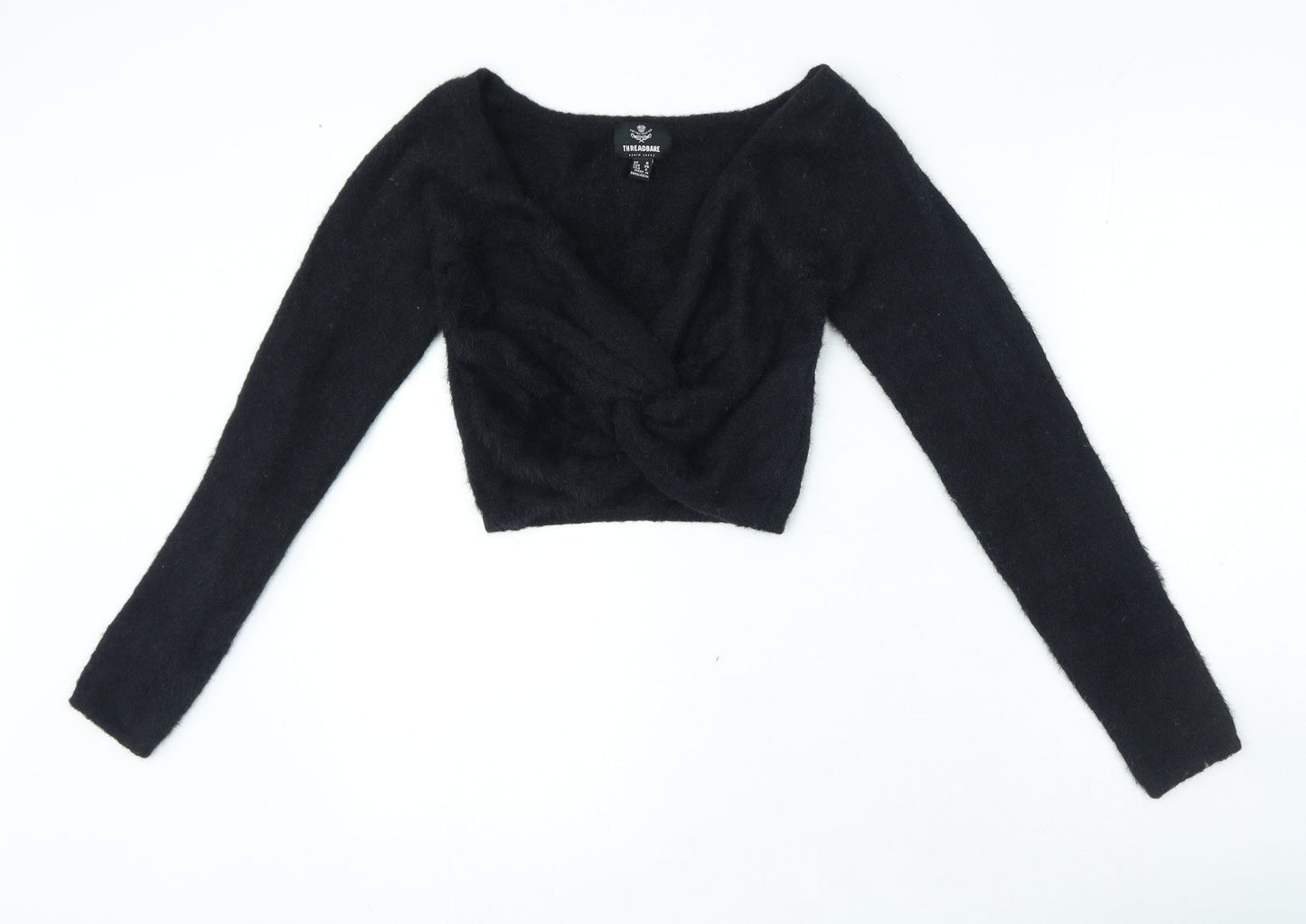 Thredbare Womens Black V-Neck Nylon Pullover Jumper Size 8