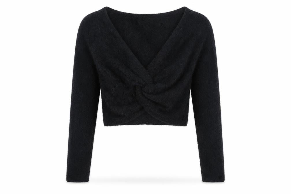 Thredbare Womens Black V-Neck Nylon Pullover Jumper Size 8