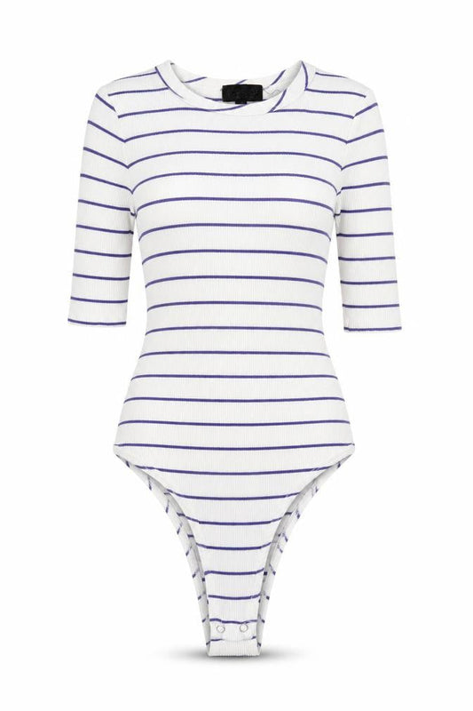 Topshop Womens White Striped Viscose Bodysuit One-Piece Size 8 Snap - Ribbed