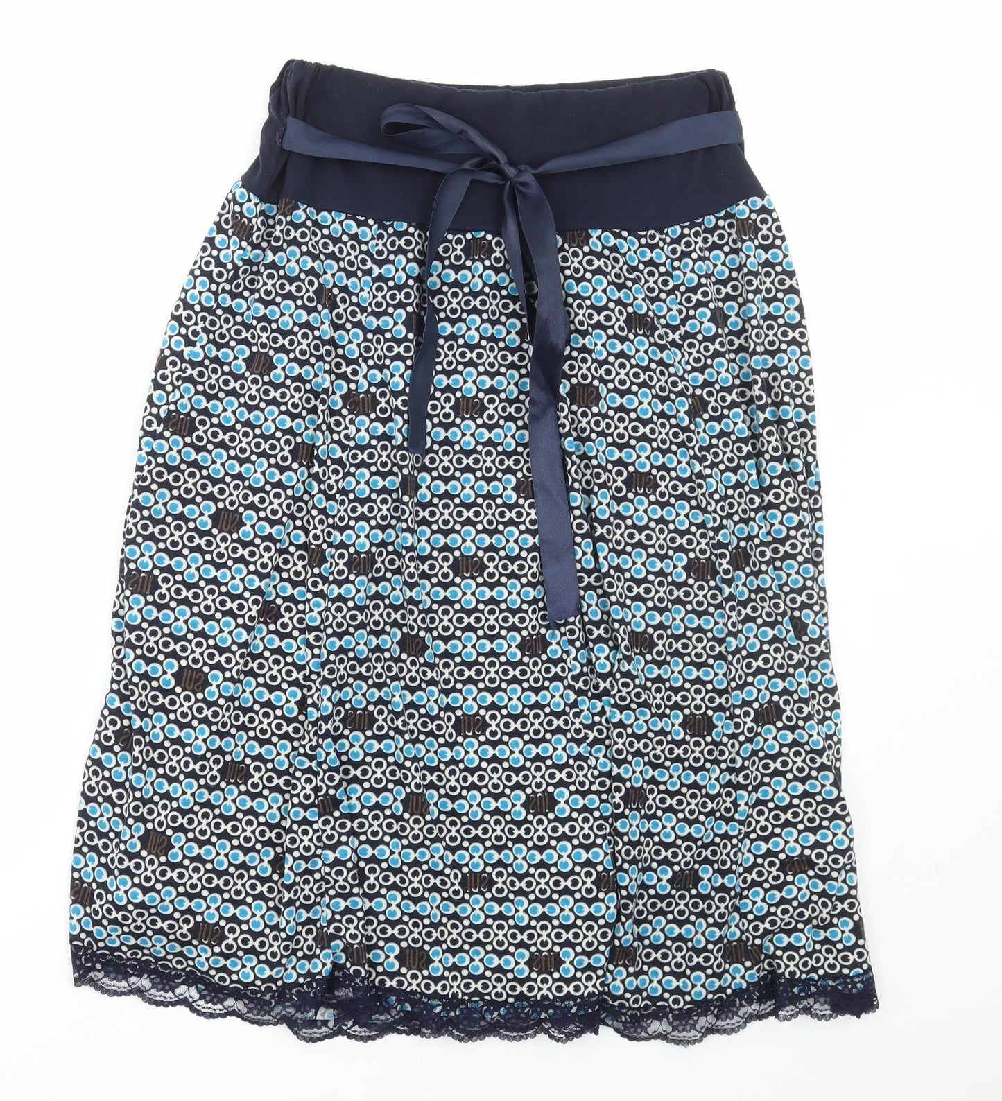 Preworn Womens Blue Geometric Polyester Flare Skirt Size M Tie