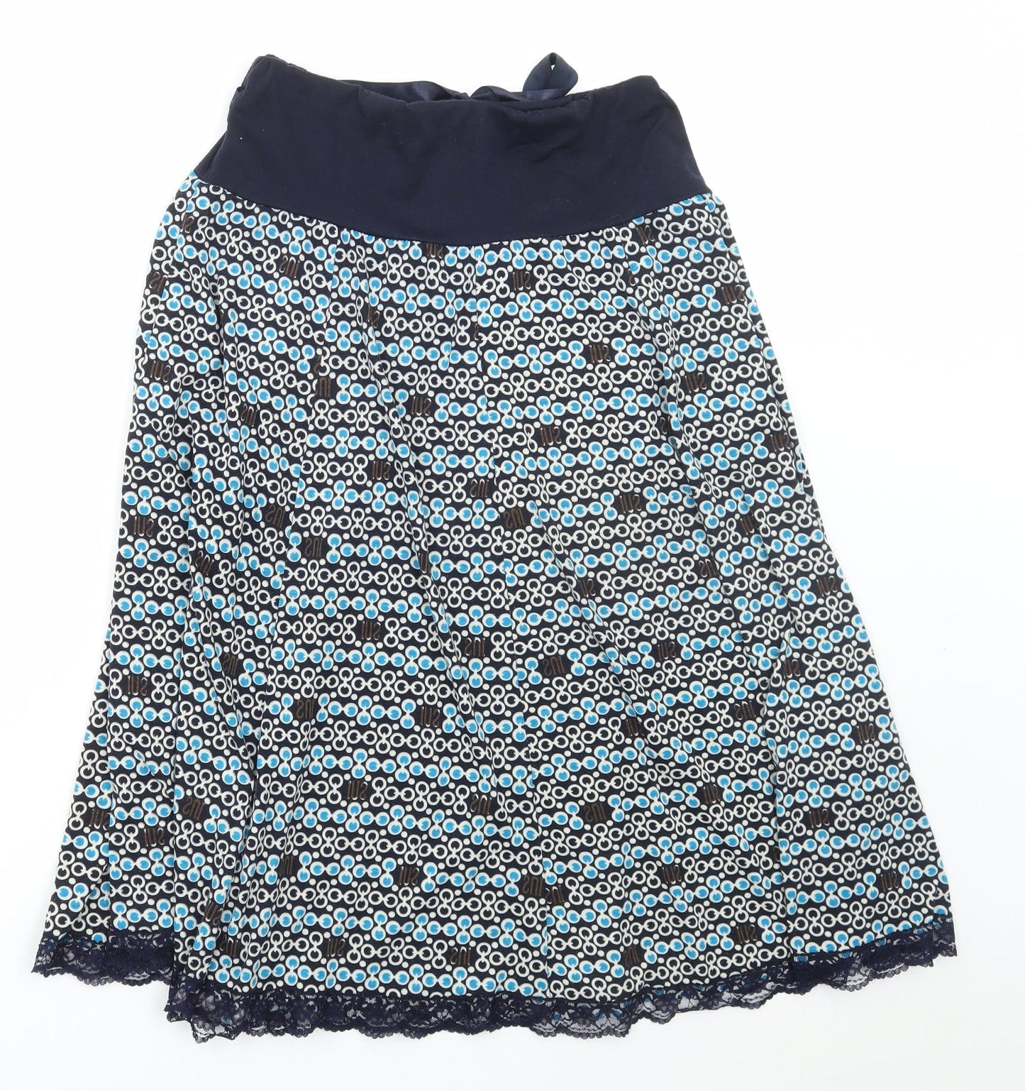 Preworn Womens Blue Geometric Polyester Flare Skirt Size M Tie