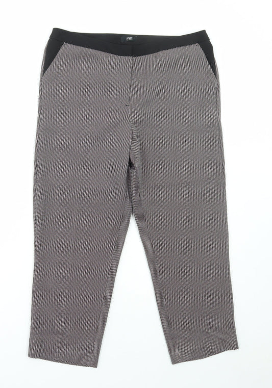 F&F Womens Multicoloured Geometric Polyester Trousers Size 12 L23 in Regular Hook & Eye
