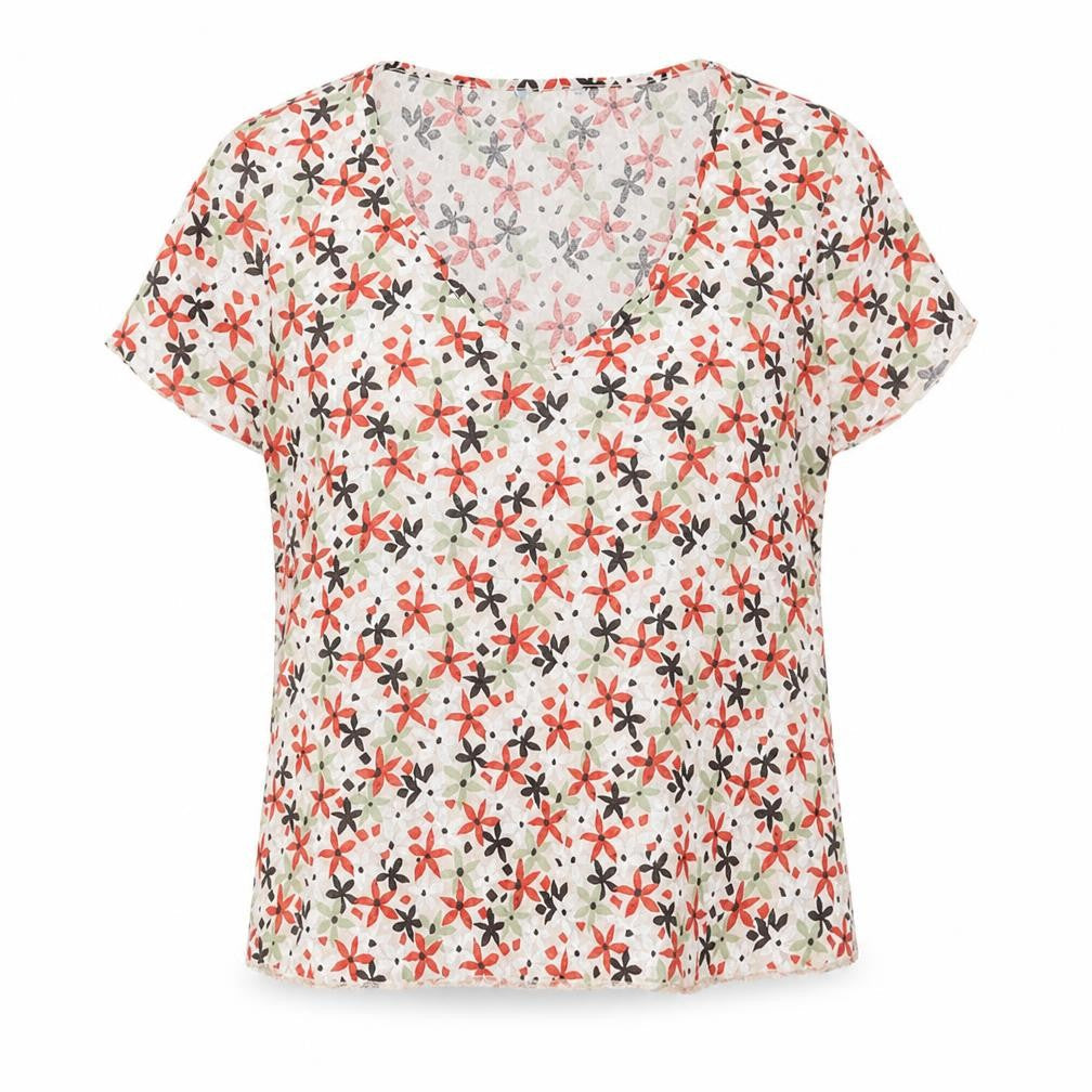 Preworn Womens Multicoloured Floral Polyester Basic T-Shirt Size M V-Neck