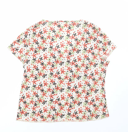 Preworn Womens Multicoloured Floral Polyester Basic T-Shirt Size M V-Neck