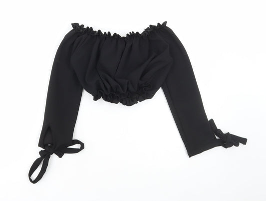 New Look Womens Black Polyester Cropped Blouse Size 6 Off the Shoulder