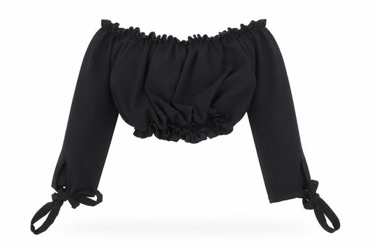 New Look Womens Black Polyester Cropped Blouse Size 6 Off the Shoulder