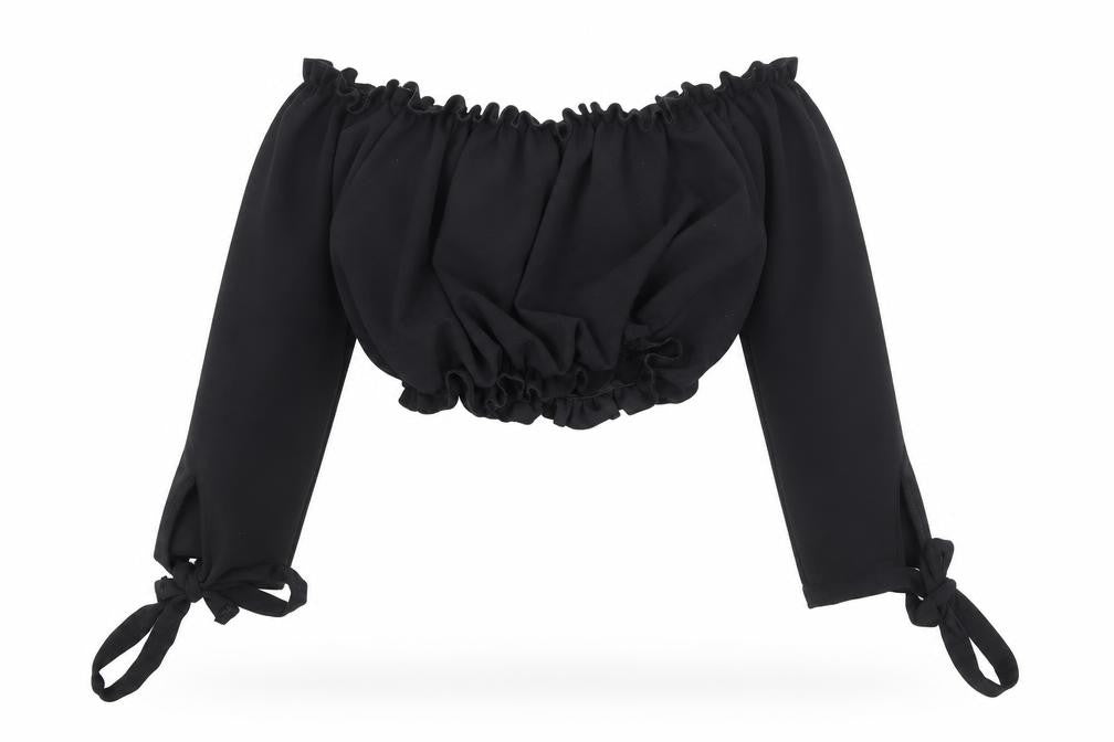 New Look Womens Black Polyester Cropped Blouse Size 6 Off the Shoulder