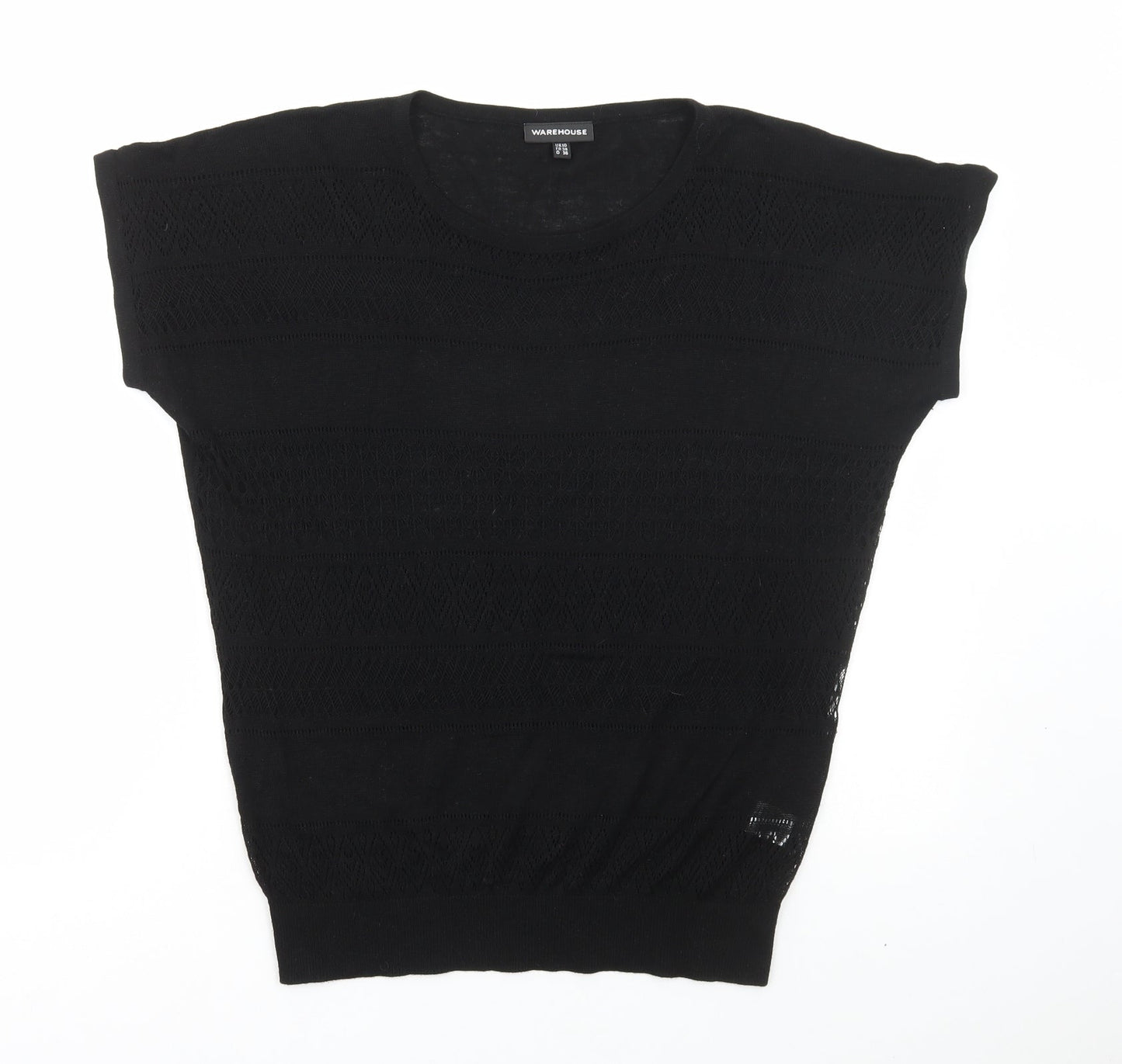 Warehouse Womens Black Acrylic Basic T-Shirt Size 10 Round Neck