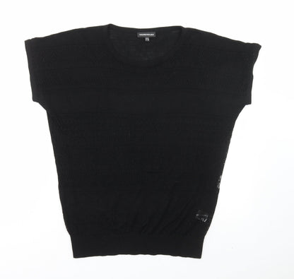 Warehouse Womens Black Acrylic Basic T-Shirt Size 10 Round Neck