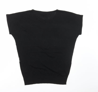 Warehouse Womens Black Acrylic Basic T-Shirt Size 10 Round Neck