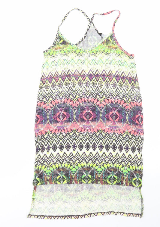 New Look Womens Multicoloured Geometric Cotton Tunic Tank Size 12 V-Neck