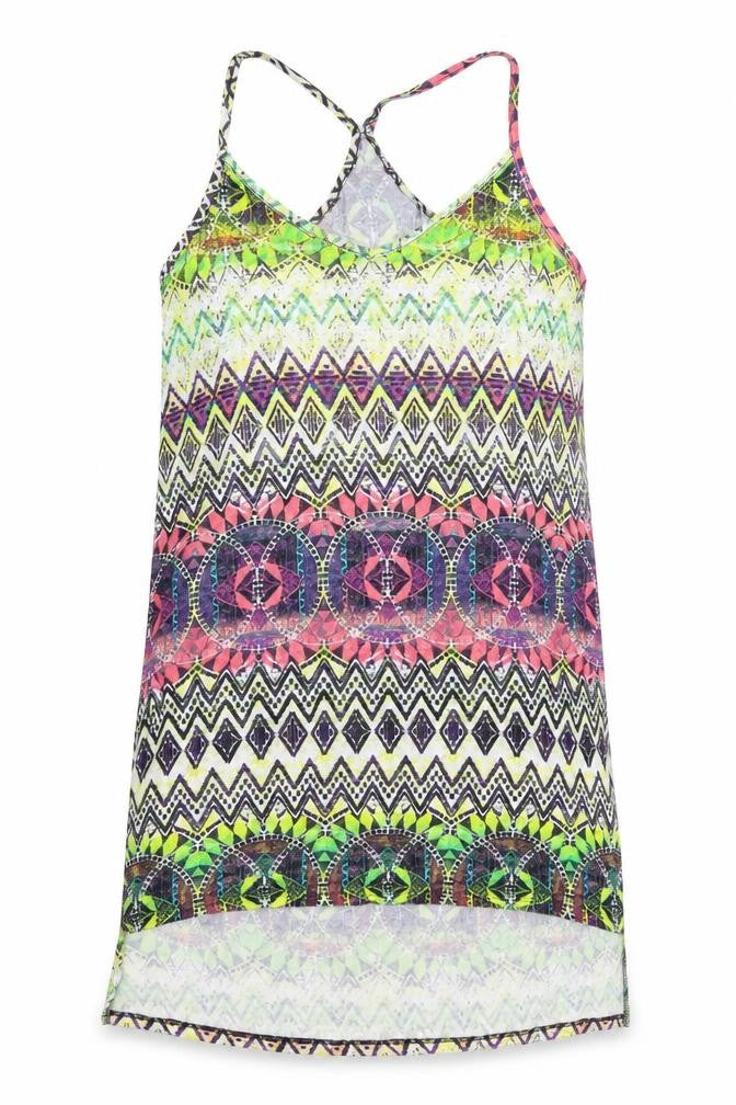 New Look Womens Multicoloured Geometric Cotton Tunic Tank Size 12 V-Neck