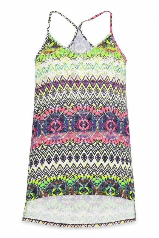 New Look Womens Multicoloured Geometric Cotton Tunic Tank Size 12 V-Neck