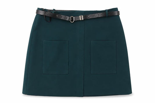 Preworn Womens Green Polyester Mini Skirt Size 34 in Zip