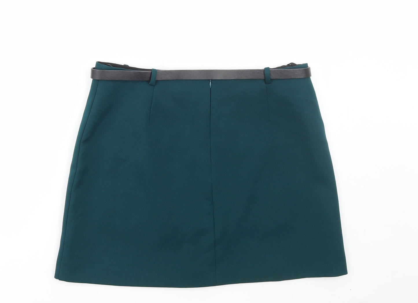 Preworn Womens Green Polyester Mini Skirt Size 34 in Zip