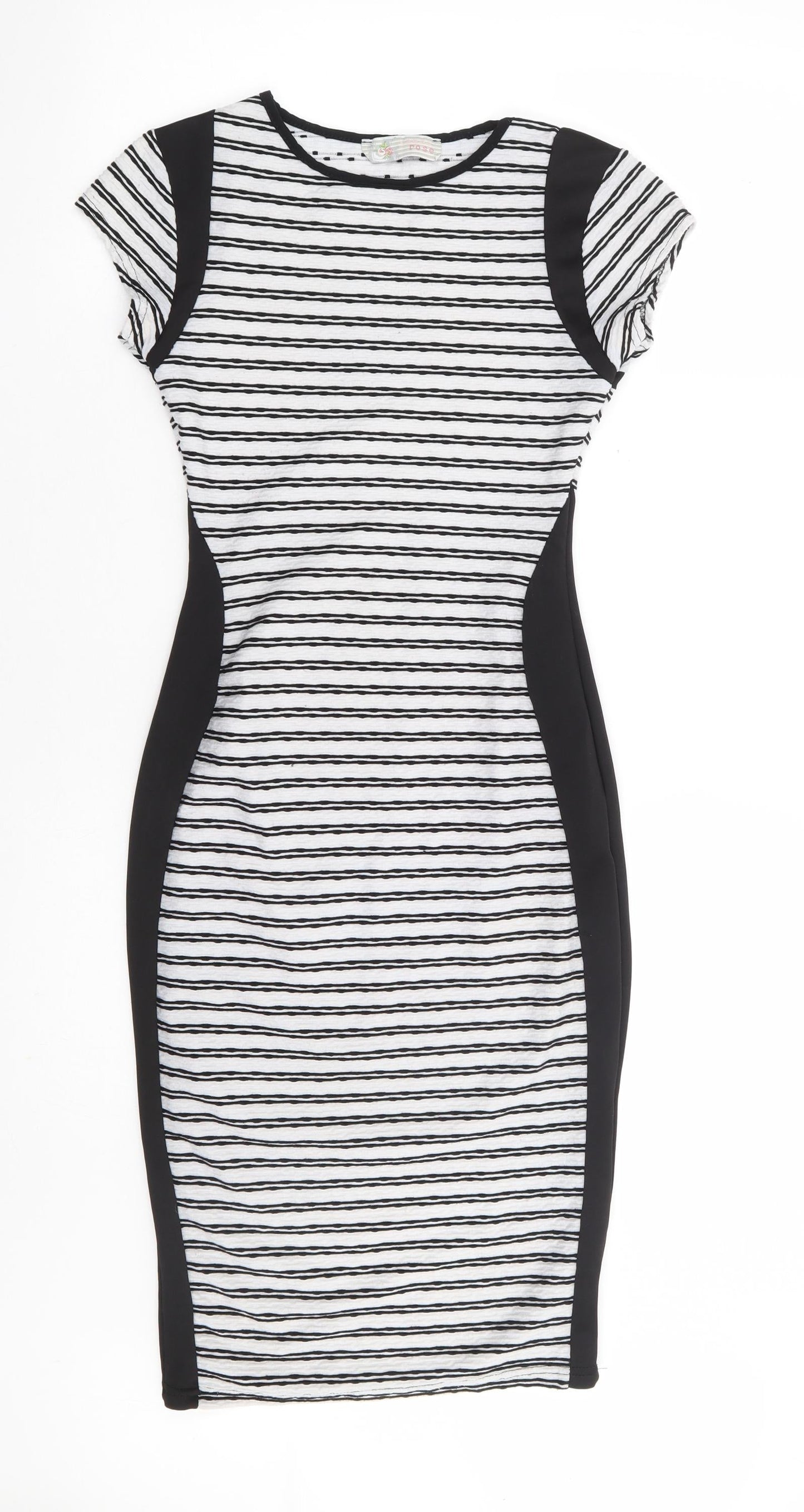 Cameo Rose Womens Black Striped Polyester Bodycon Size 10 Round Neck Pullover