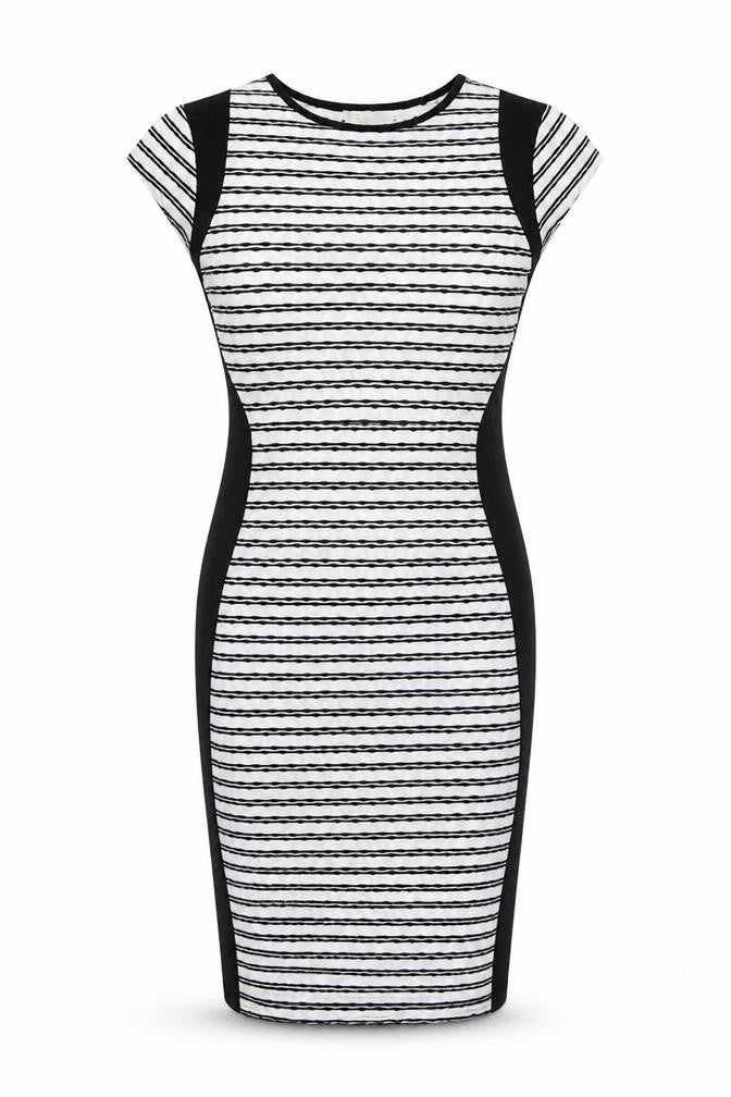 Cameo Rose Womens Black Striped Polyester Bodycon Size 10 Round Neck Pullover