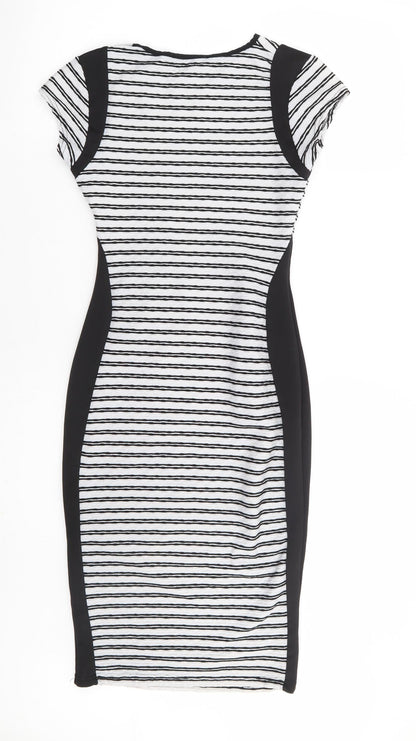 Cameo Rose Womens Black Striped Polyester Bodycon Size 10 Round Neck Pullover