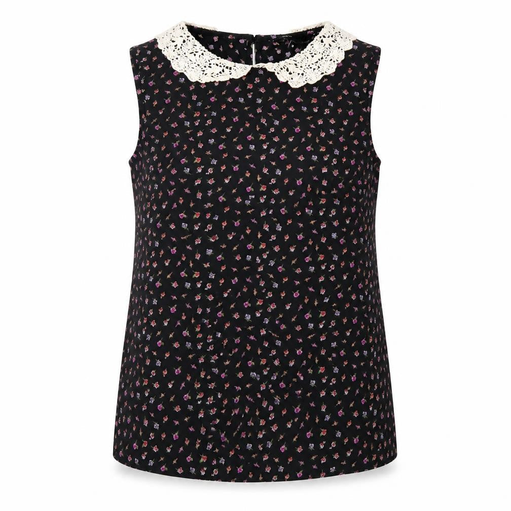 New Look Womens Black Floral Polyester Basic Blouse Size 8 Collared