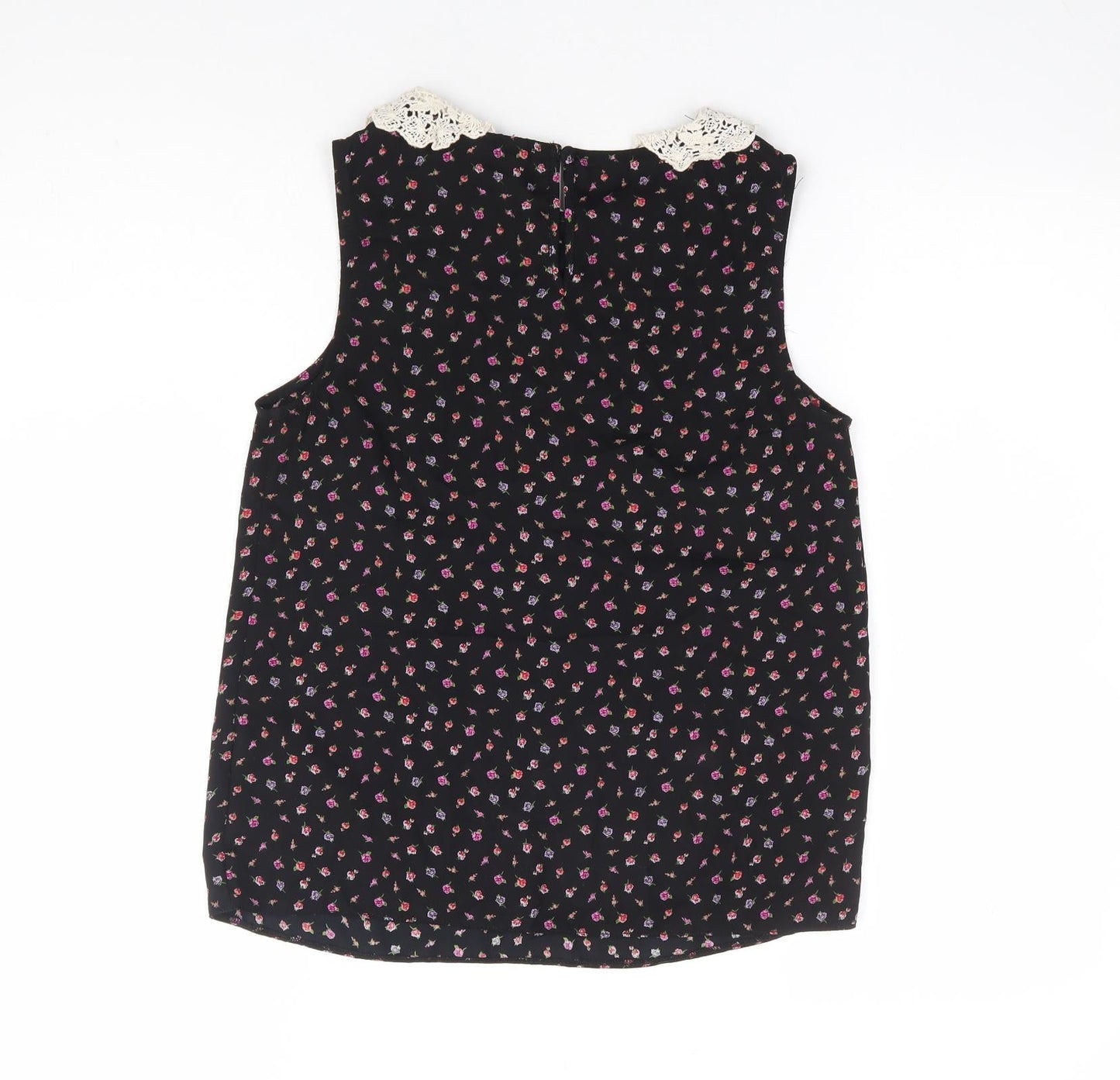 New Look Womens Black Floral Polyester Basic Blouse Size 8 Collared