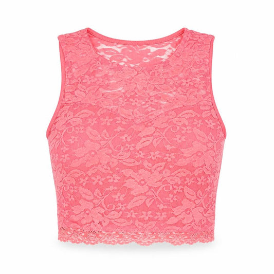 New Look Womens Pink Floral Polyamide Cropped Tank Size 8 Round Neck