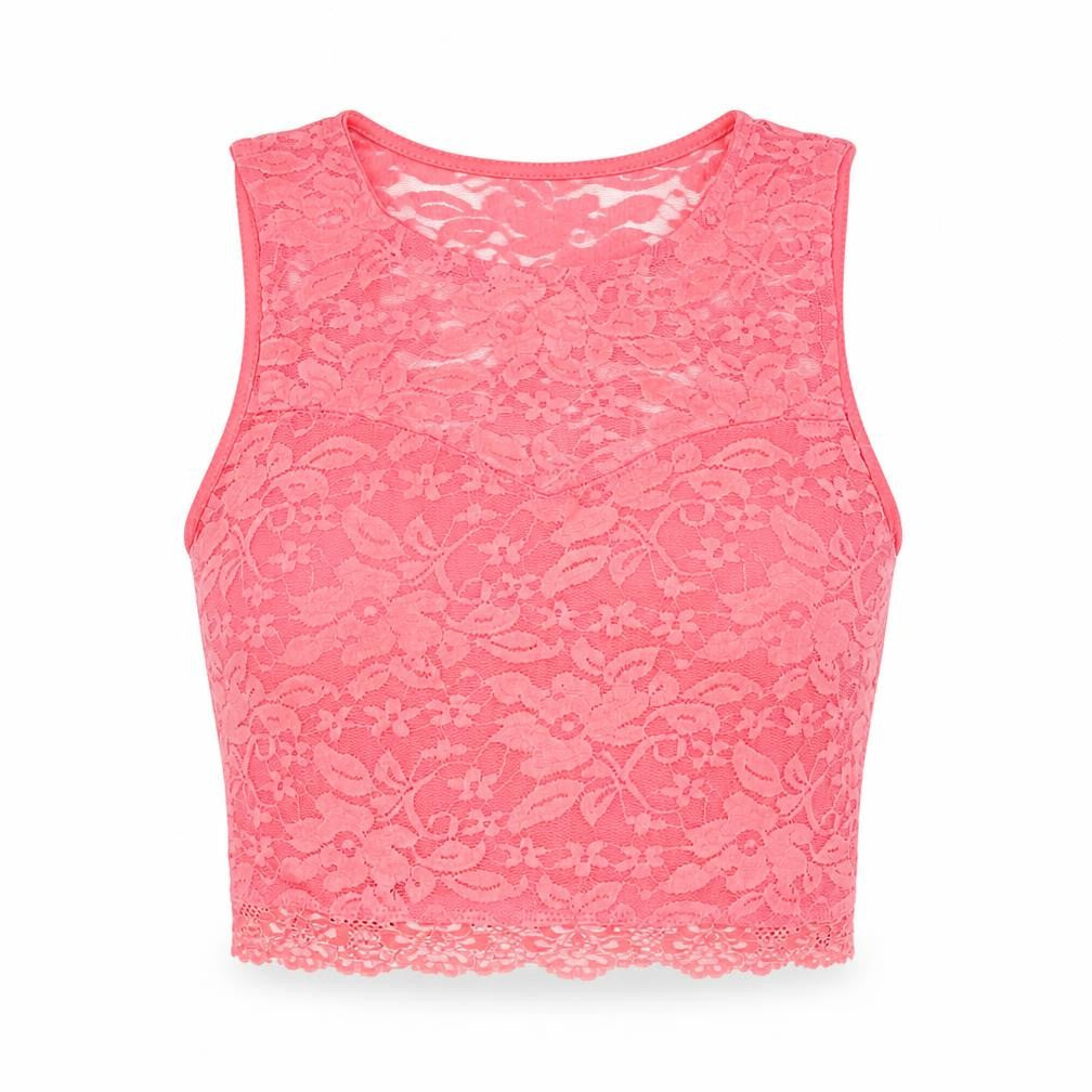 New Look Womens Pink Floral Polyamide Cropped Tank Size 8 Round Neck