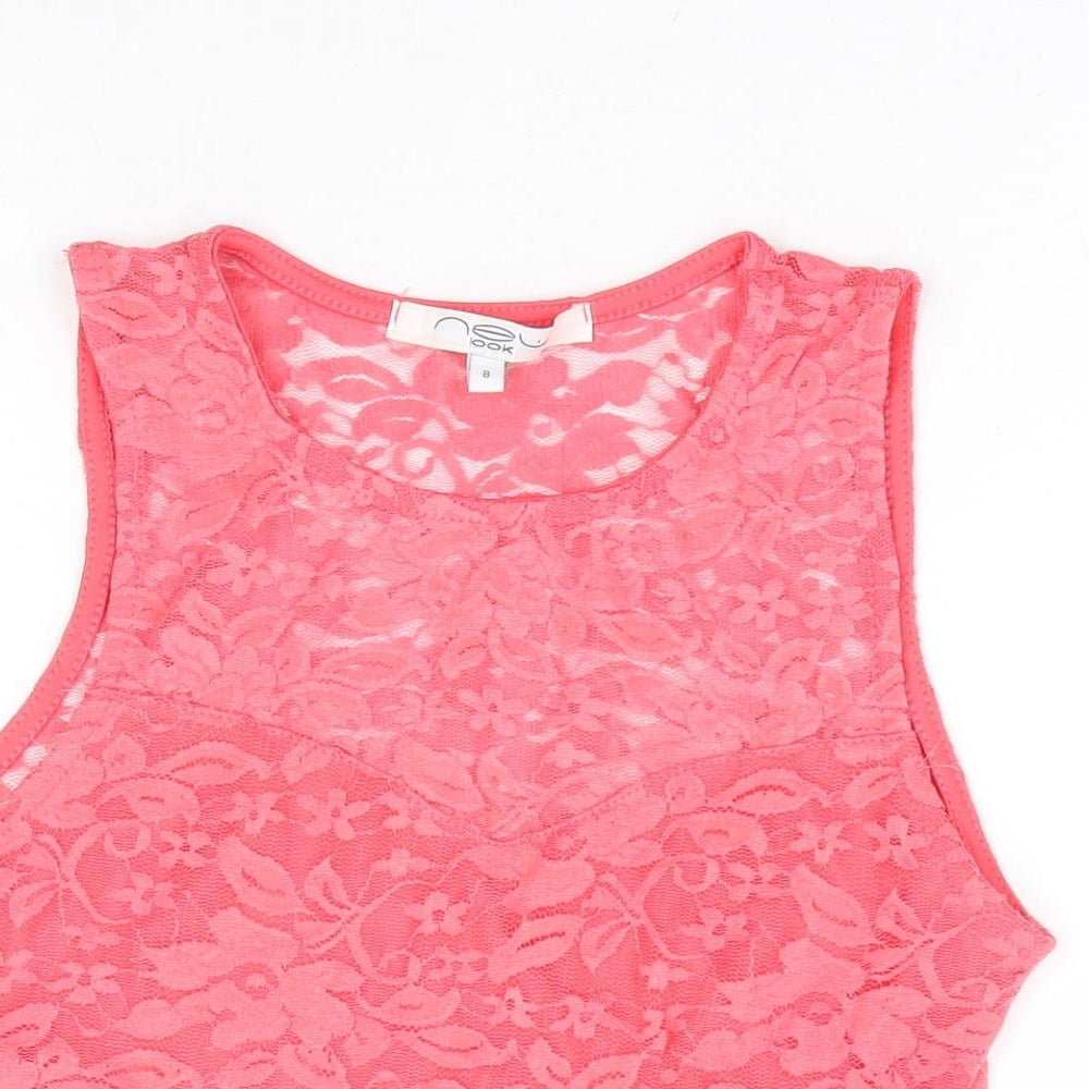 New Look Womens Pink Floral Polyamide Cropped Tank Size 8 Round Neck