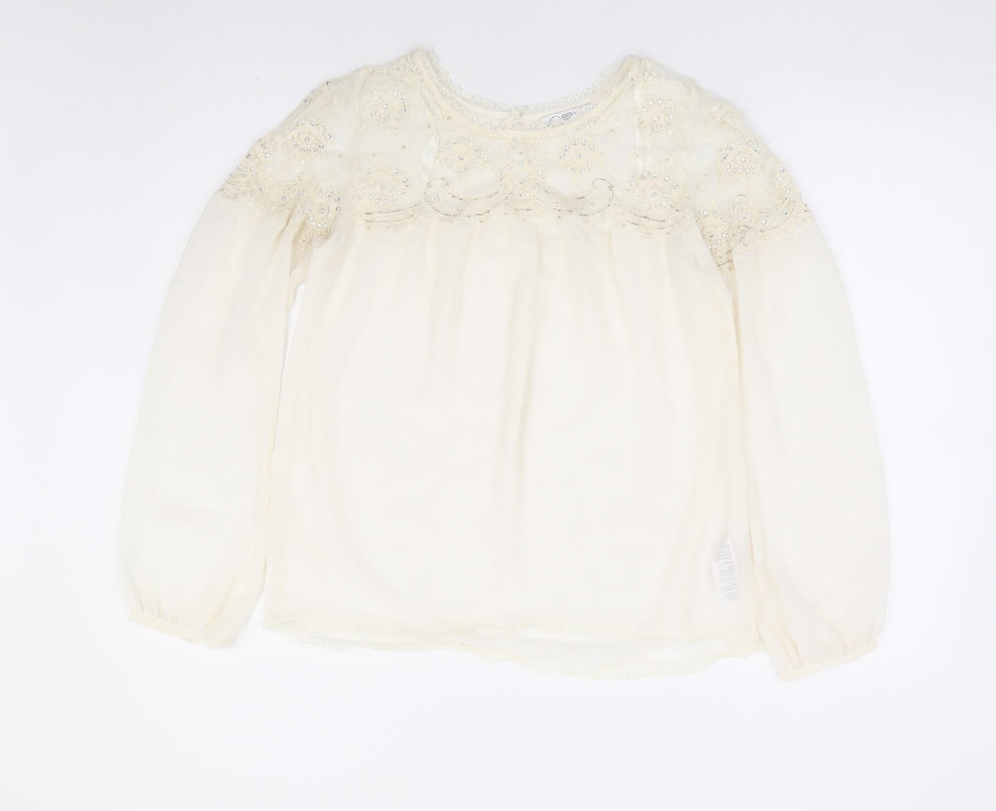 New Look Womens Ivory Polyester Basic Blouse Size 8 Round Neck - Lace Detaliing