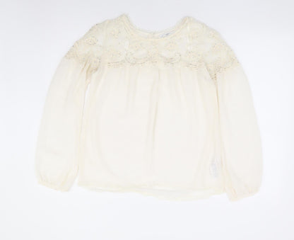 New Look Womens Ivory Polyester Basic Blouse Size 8 Round Neck - Lace Detaliing