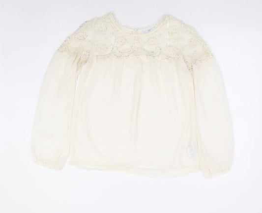 New Look Womens Ivory Polyester Basic Blouse Size 8 Round Neck - Lace Detaliing