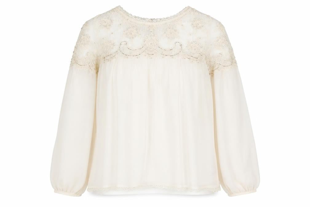 New Look Womens Ivory Polyester Basic Blouse Size 8 Round Neck - Lace Detaliing