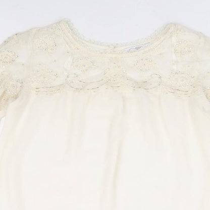 New Look Womens Ivory Polyester Basic Blouse Size 8 Round Neck - Lace Detaliing
