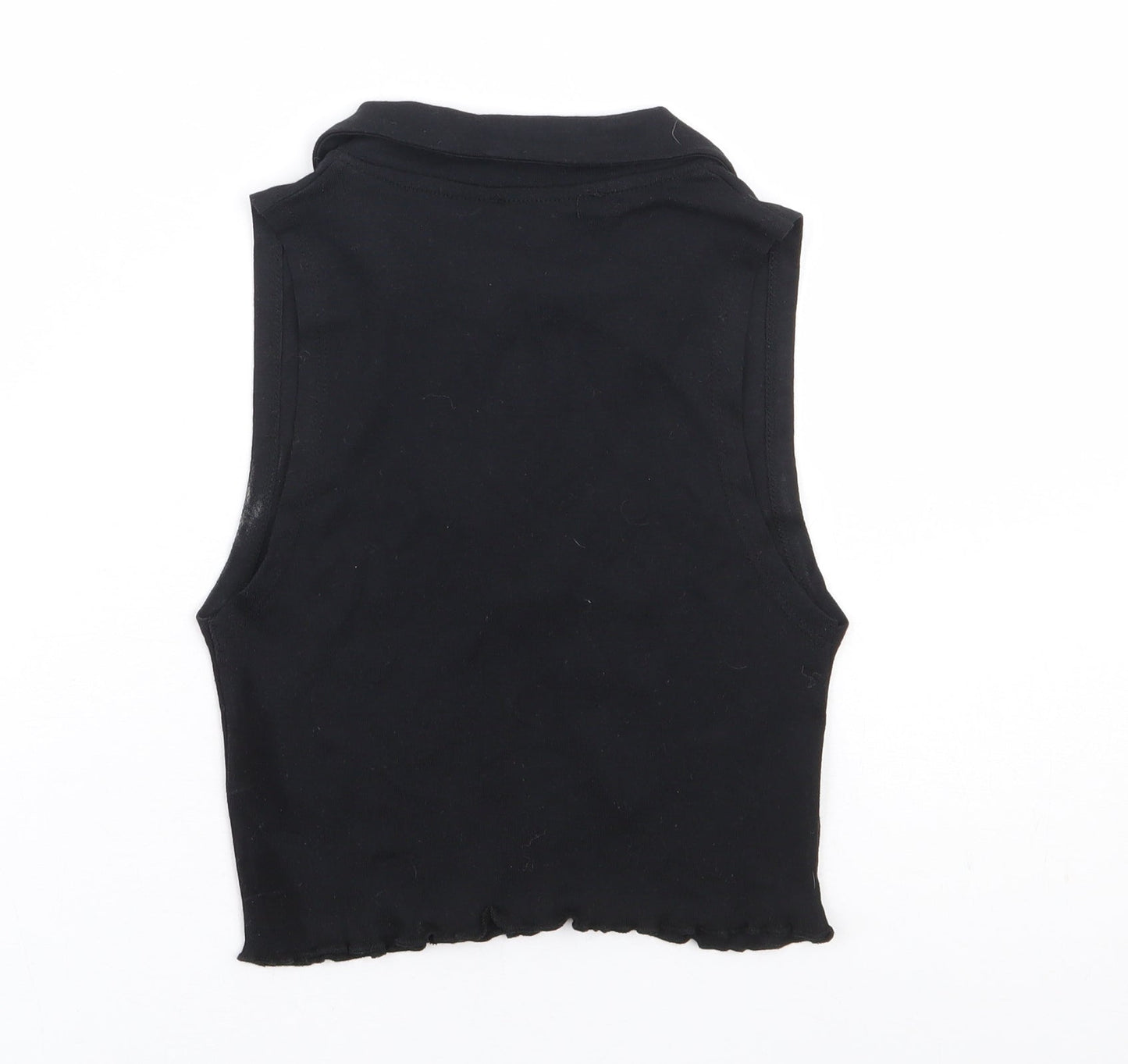 Pull & Bear Womens Black 100% Cotton Cropped Tank Size S V-Neck