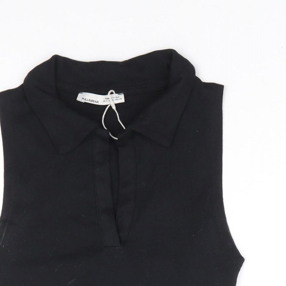 Pull & Bear Womens Black 100% Cotton Cropped Tank Size S V-Neck
