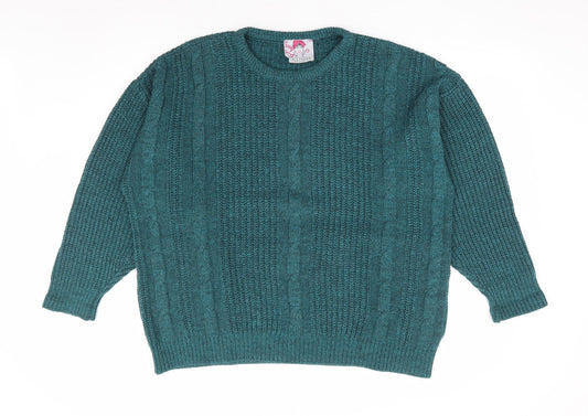 Happiness Womens Green Round Neck Acrylic Pullover Jumper Size M - Batwing