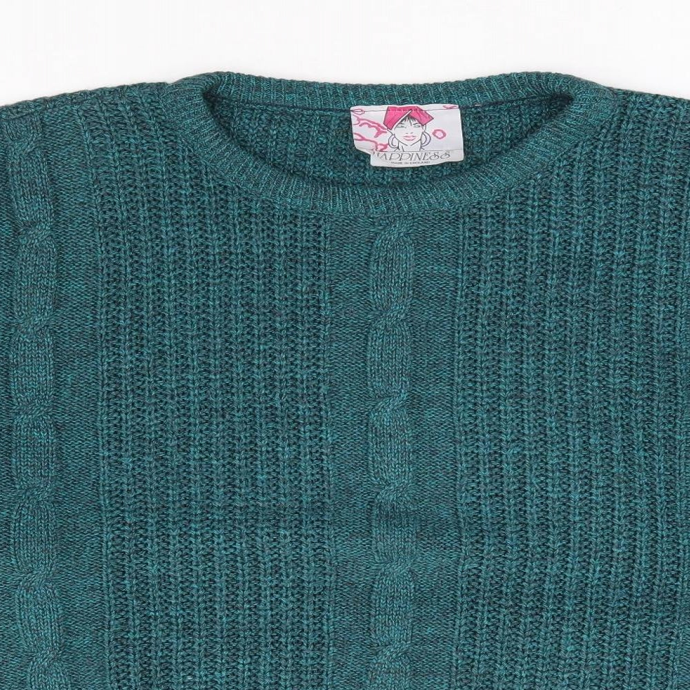Happiness Womens Green Round Neck Acrylic Pullover Jumper Size M - Batwing