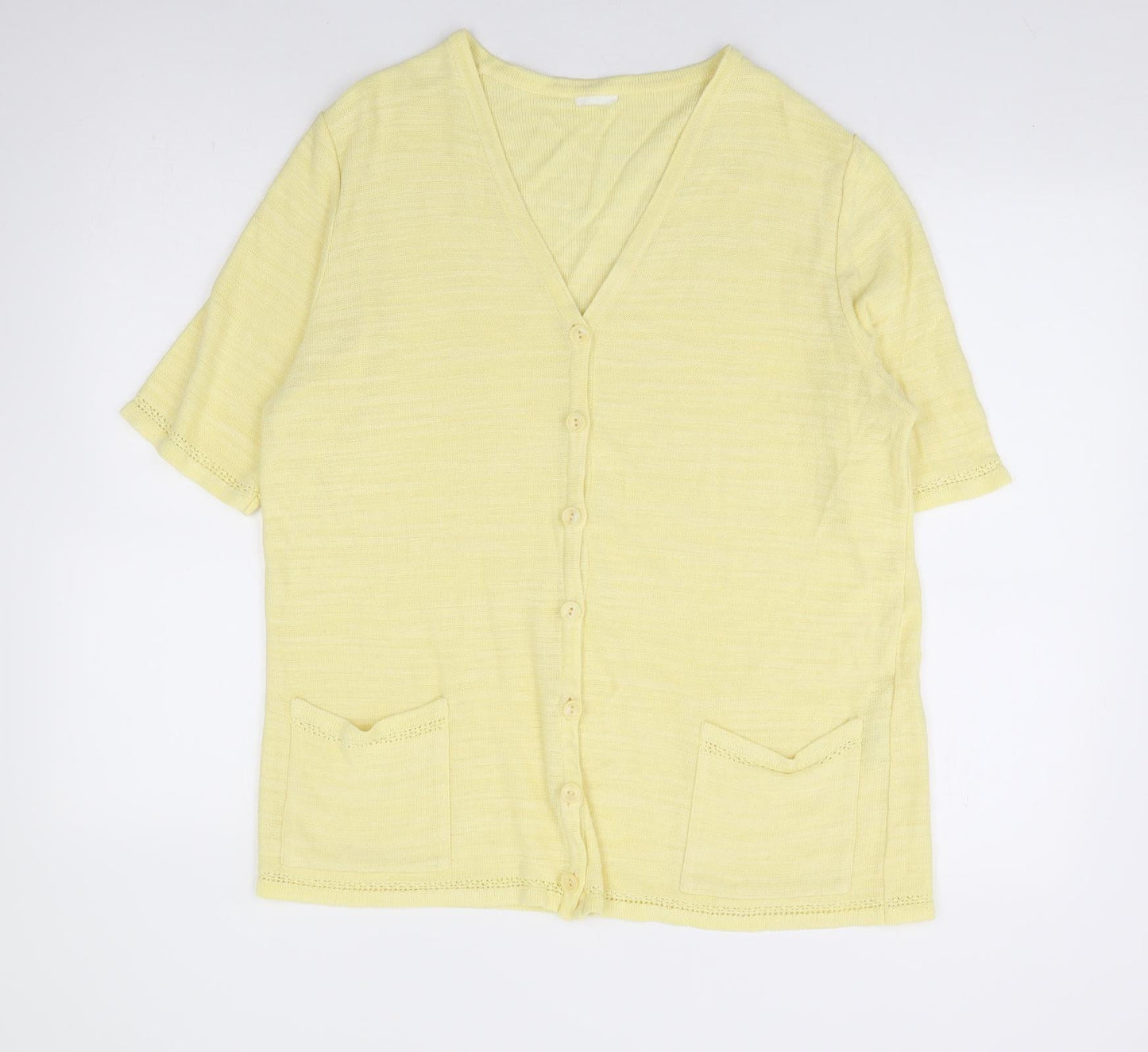 Preworn Womens Yellow V-Neck Viscose Cardigan Jumper Size 16