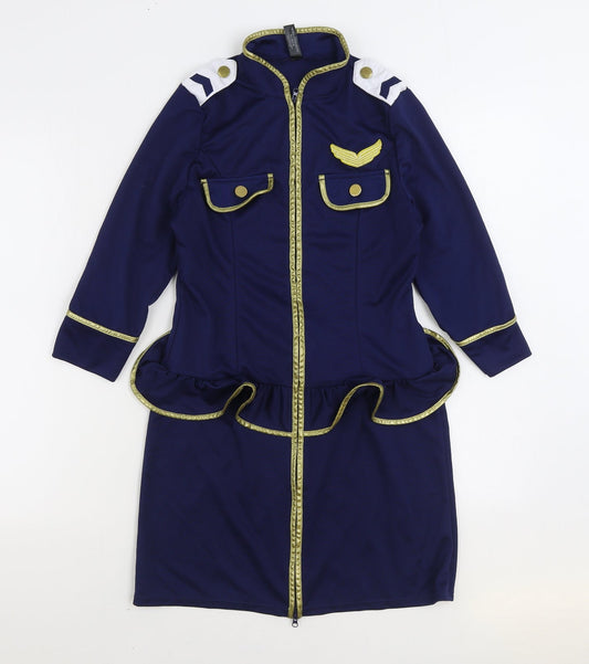 Ann Summers Womens Blue Polyester Mini Size 12 Collared Zip - Air Hostess Costume