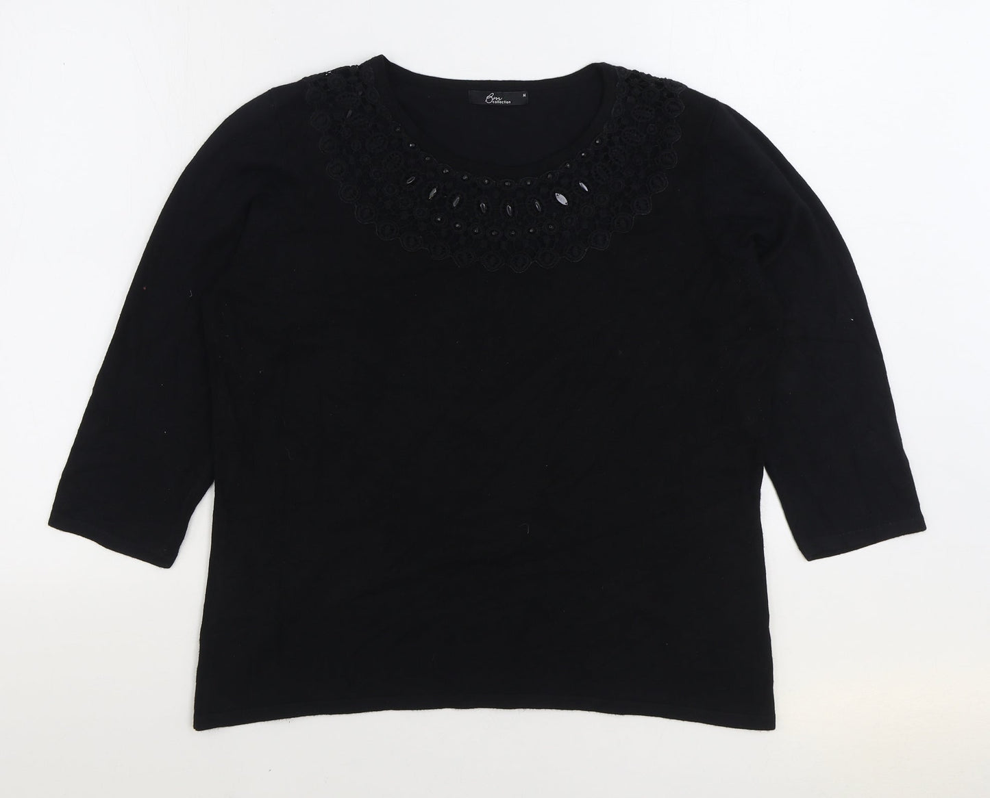 Bonmarché Womens Black Round Neck Viscose Pullover Jumper Size M