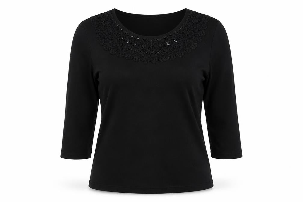 Bonmarché Womens Black Round Neck Viscose Pullover Jumper Size M