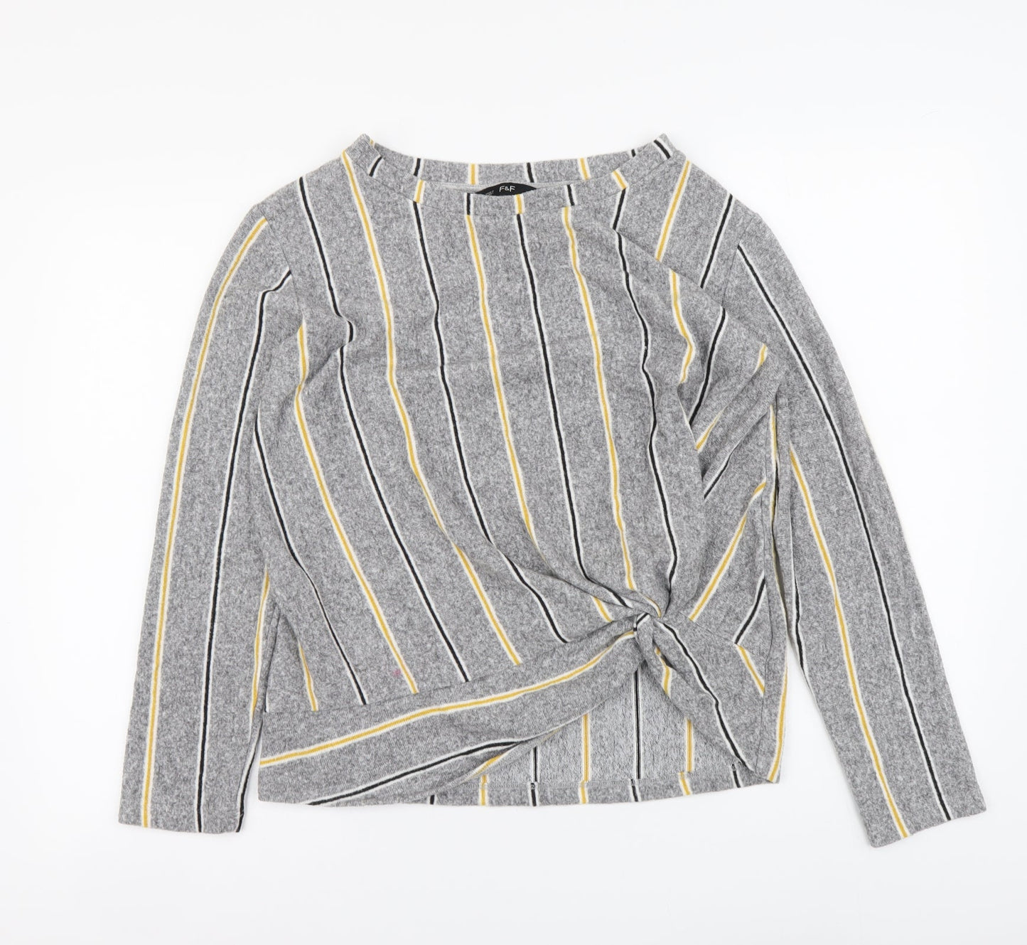 F&F Womens Grey Round Neck Striped Polyester Pullover Jumper Size 12