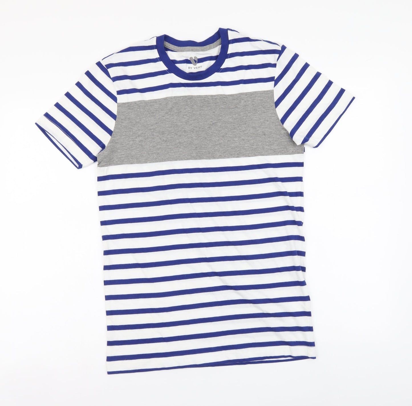 By Very Womens Blue Striped Cotton Basic T-Shirt Size XS Round Neck